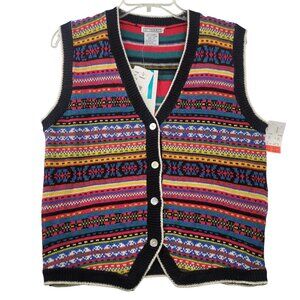 Vintage Deadstock I.C. Isaacs Multicolor Knit Vest Medium Ramie Cotton School